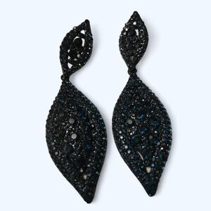 Bella Mera Studio Blue/Black Leaf Drop Dangle Rhinestone Crystal Earring…